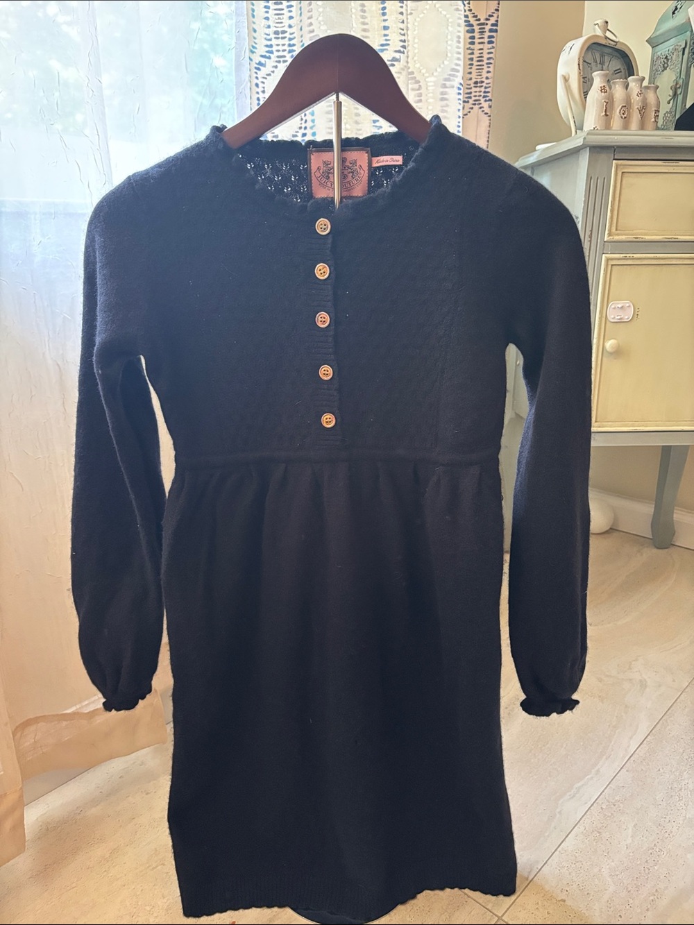 Juicy Couture Babydoll 90’s Black Knit Button-Front Dress